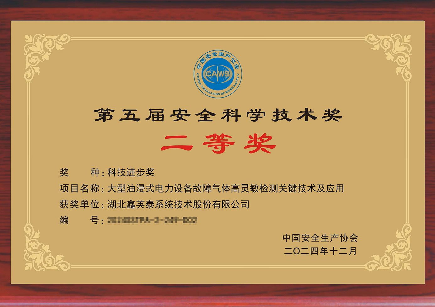 第五届安全科学技术奖二等奖